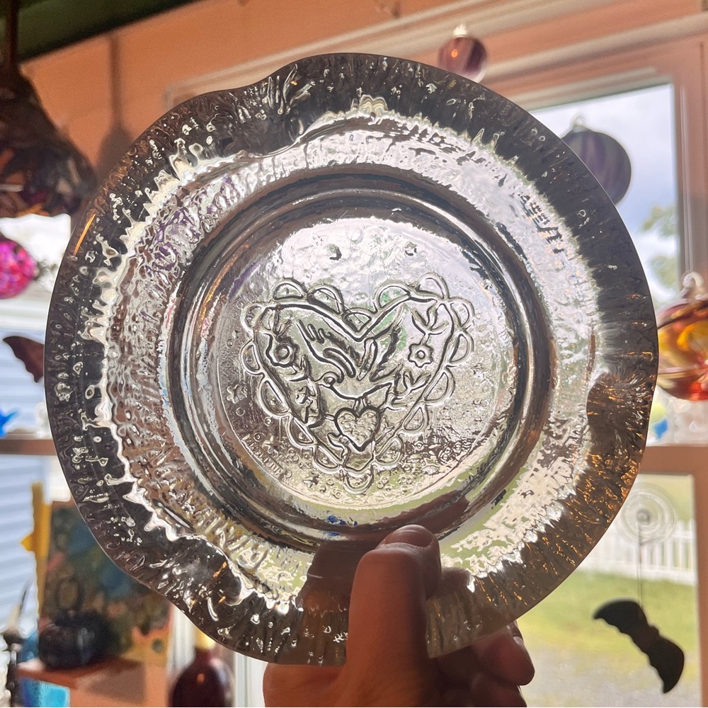 Vintage Glass Ashtray with Heart and Bird Nuline Ashtray Wheaton folk dutch